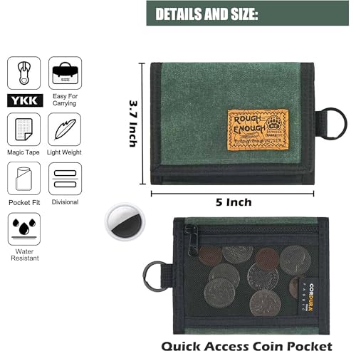 Rough Enough Boys Wallet for Teen Boys Kids Men Tactical Army Green Waxed Canvas with Keychain Neck Lanyard3