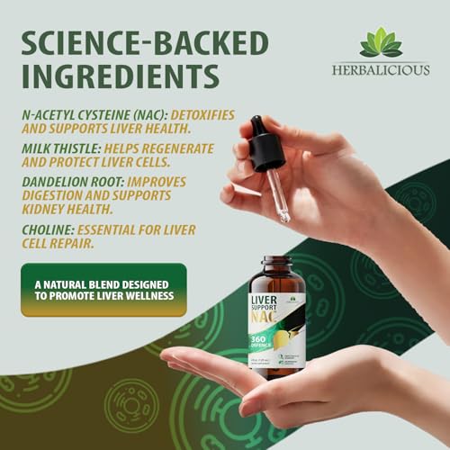 Image of Liver Support NAC 360 Defense - Liquid Liver Health with NAC, Milk Thistle, Dandelion, Chicory, Turmeric, Chanca Piedra, Beet Root & Zinc - Supports Liver Detox, Cleanse & Cellular Health - 4 Fl Oz