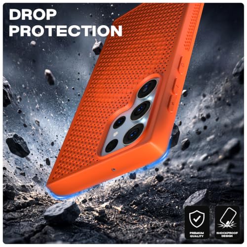 Image of Outlouders Back Cover for Samsung Galaxy S23 Ultra 5G | Honeycomb Cooling Design | Silicone Heat Dissipation | Mag-Safe Compatible | Shockproof Camera Protection Bumper Case (Orange Mag-Safe)