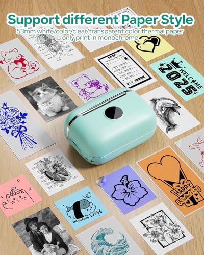 Image of Mini Sticker Printer - T02E Thermal Sticker Printer with 6 Rolls Paper, T02E AI Smart Portable Bluetooth Inkless Printpods, for Kids DIY Journal, Diaries, Photos, Study Notes, Gift
