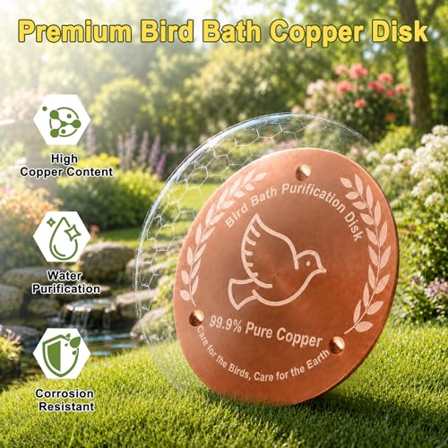 FYDGTPI Bird Bath Copper Disk 2 Pack, 99.99% Pure Copper Bird Bath Cleaner with Triple-Point Support, 4 Inch Thick Chemical-Free Natural Water Cleaner for Outdoor BirdBaths, Bowls, All-Season Use by FYDGTPI - Image 3