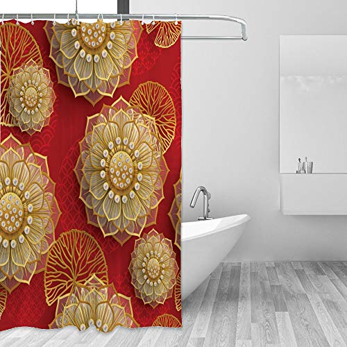 Rideau de douche imperméable motif floral oriental lavable avec crochets 168x183 cm - 5