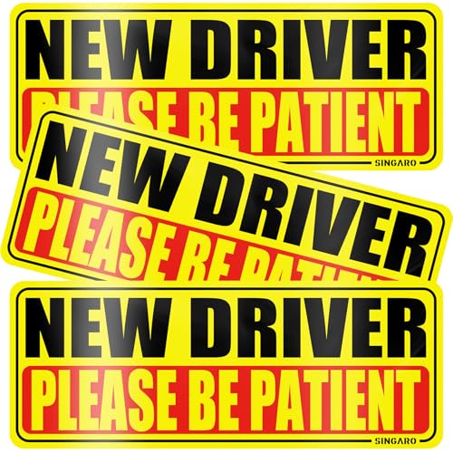 SINGARO New Driver Magnet for Car, Please Be Patient New Driver, 3Pcs Magnetic Reflective Novice Rookie Drivers Safety Warning Bumper Stickers, Removable Car Exterior Accessories