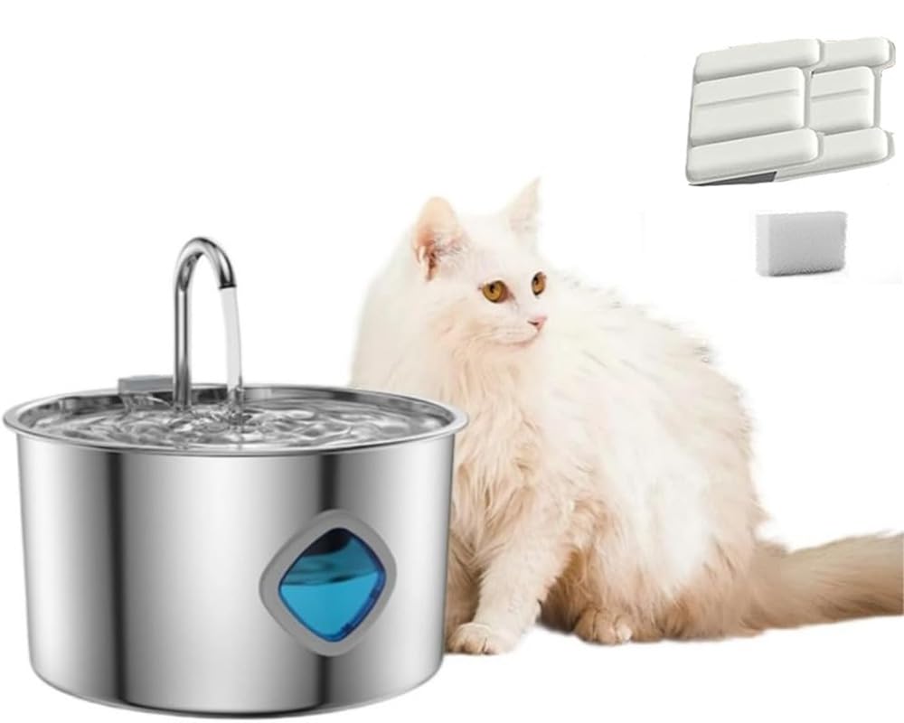 New Water Fountain for Cats and Dogs, 304 Stainless Steel cat fountain, Large Capacity of 3.2l, Super Silent Pump, Healthy Living Water, for All Pets