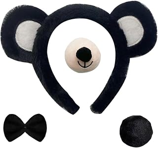[Ayrsjcl] クマのコスチュームアクセサリー ベア くま 耳カチューシャ 鼻 尻尾 蝶ネクタイ付き 動物 コスプレ小道具 誕生日 文化祭 クリスマス ハロウィン パーティー イベント カーニバル用