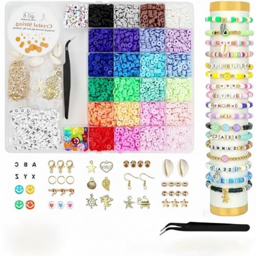 Image of DARK MAGISTER Kids Bracelet Making Kit with Colorful Beads, Rubber Bands, Charms and Tools - DIY Jewelry Craft Box for Children (Beads Set with Smiley Cubes)