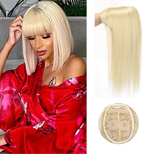 Straight Hair Topper hair pieces with Fringe for Thinning Hair Women Clip in Hairpieces Woman Topper Hair piece Toupee for Hair Loss (14INCH/35CM, 27/613)