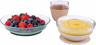 BÉABA & Duralex, Kinder Essensset Glas, Teller, Schale Und Becher Mit Silikon Saugnapf, Ergonomisch Und Evolutiv, Gesund, Langlebig, Made In France, Natur