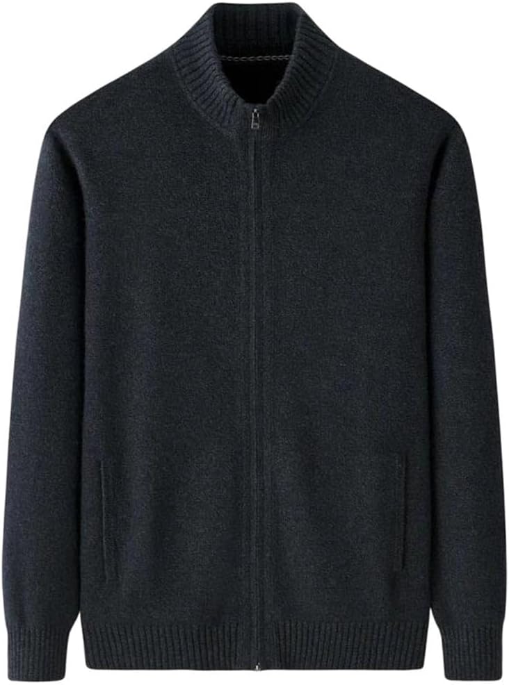 Men's Cashmere Sweater Stand Collar Zipper Thick Cardigan Solid Cashmere Sweater Tops