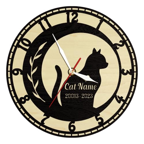 Geek Alerts 12" Cat & Moon Phases Wooden Wall Clock