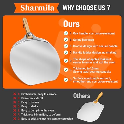 Pizza Peel 12 inch Aluminum Pizza Spatula,Upgraded Apple Shaped Pizza Paddle with Foldable Handle for Easy Storage,Sharmila Professional Pizza Spatula Paddle for Home Pizza Making by Sharmila - Image 6