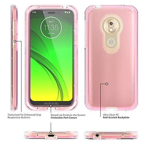 Cinocase Moto G7 Play Case With Screen Protector Crystal Clear 3 In 1 Heavy Duty Shockproof Hybrid Tpu Bumper Full-Body Protective Case Transparent Pc Back For Motorola Moto G7 Play, Clear Pink #TOP1