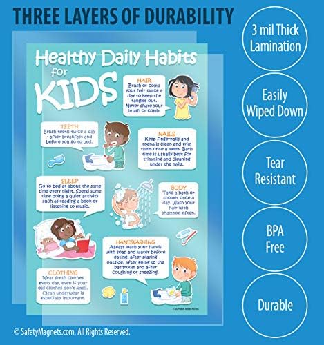 Safety Magnets Kids 7 Healthy Daily Habits Poster Hygiene Posters For Kids Kids Health Posters For School Health Posters For School Nurse Office 12 X 18 In Laminated Amazon Sg Office Products