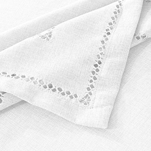 Violet Linen HEM STITCH WH-5 Stitch Embroidered Vintage Design Tablecloth White 68 Inch thumb #1
