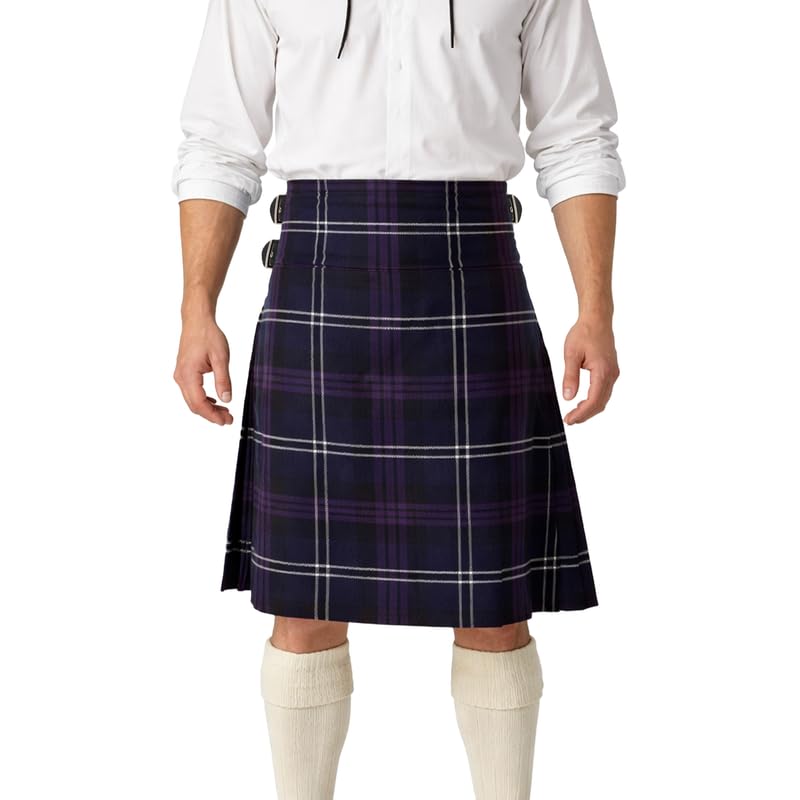 BRAW CLANS TARTANS Traditional Men's Kilt - 16oz Scottish 8 Yard Deluxe, Fringed Design with Extra Deep Pleats and Three Leather Straps - Special Occassions, Wedding