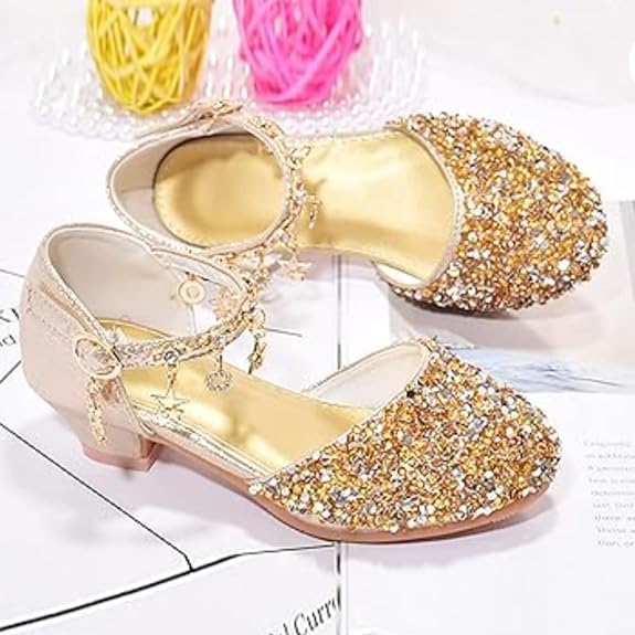 Girls Princess Low Heels Mary Jane Shoes Rhinestone Party Dance Shoes3