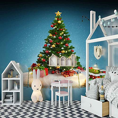 Impression HD papier peint canevas 3D train de Noël auto-adhésif - 3