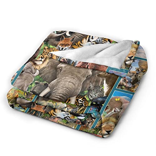 African Animals Blanket, Elephant Throw Blankets, Super Soft Lightweight Plush Flannel Throws For Men Women Boys Girls Kids 60"X50" #TOP1