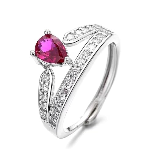 JSNOM Damenringe Silber Verstellbar: Herzring für Freundschaft, Geschenk zum Geburtstag, Valentinstag, Weihnachten für Freundin, Familie, Mutter, Freund (Rot Violett), Nicht-Edelmetall,...