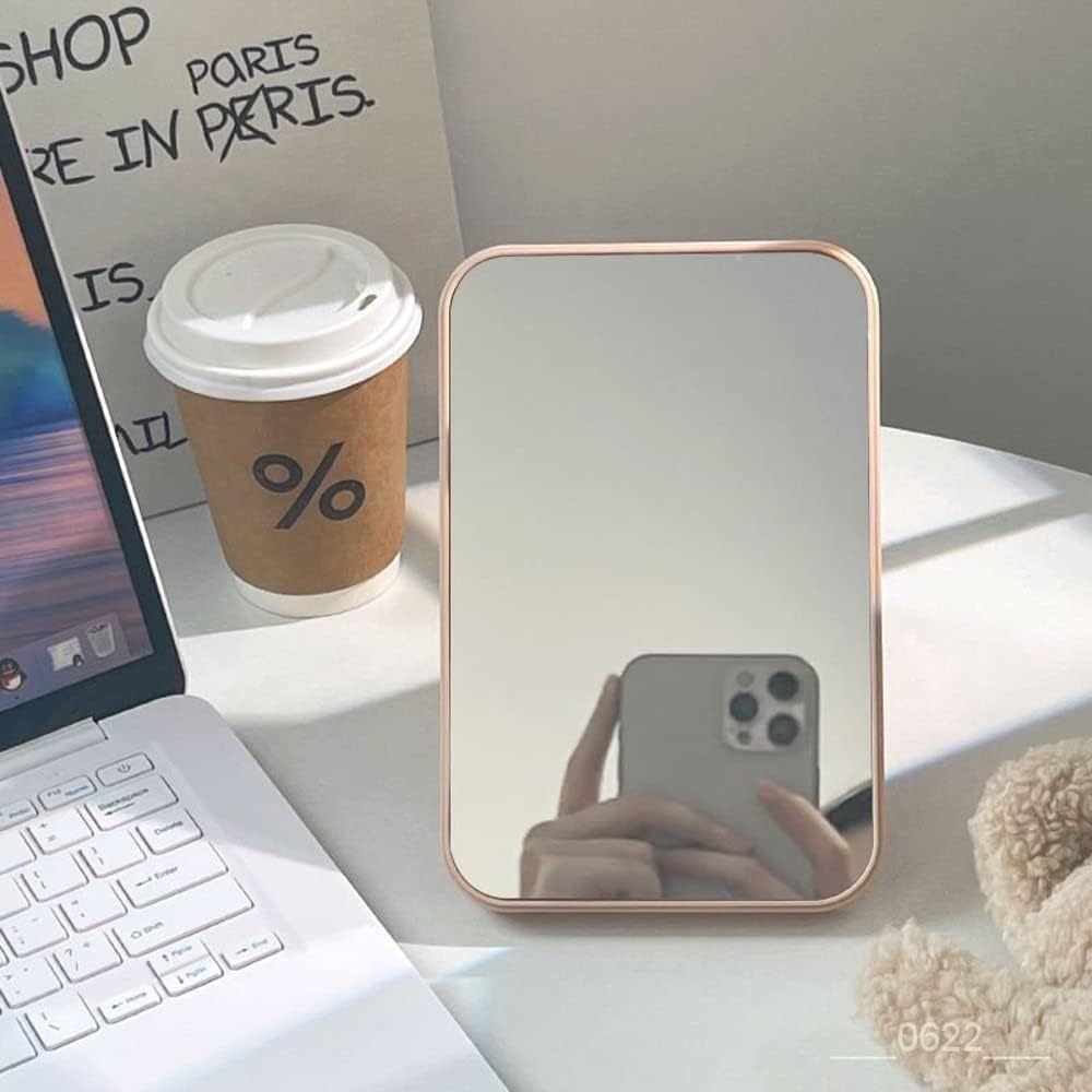 Glass Desktop Makeup Mirror - Foldable, Portable Princess Square Folding Vanity Mirror With Stand for Women (Pink), Tabletop