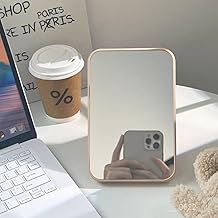 Mockery Desktop Makeup Mirror, Foldable Makeup Mirror Simple Portable Princess Mirror Square Folding Mirror Makeup Mirror Small Vanity Mirror with Stand for Women Cosmetic Mirror (Pink)