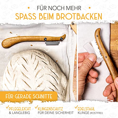KRUSTENZAUBER Bäckermesser 2er Set [inkl. 20 Rasierklingen] - Teigmesser Set für gerade und geschwungene Schnitte - Ideale Brotklinge, Bäckerklinge, Teigritzmesser Lame, Brot Backen Zubehör