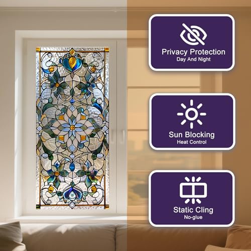 Película para ventana con diseño floral 17.7x39.3 pulgadas miniatura 4
