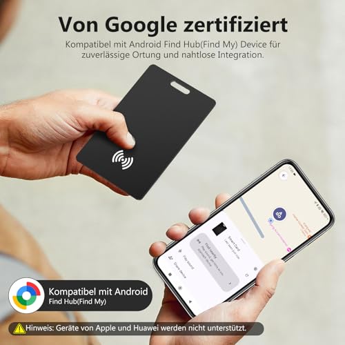 Geldbörsen-Tracker-Karte für Android, Wiederaufladbarer Geldbörsenfinder, Kompatibel mit Google Mein Gerät Finden APP (Nur Android), Bluetooth Tracking Card für Schlüssel, Gepäck, Koffer & Taschen