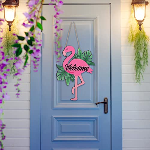 Pink Flamingo Welcome Sign Wood Flamingo Decor For Front Door Summer Decorative Signs Plaques Tropical Wooden Hanging Sign Hawaiian Themed Wreath Door Sign Flamingos Door Decorations Front Door Hanger #TOP5