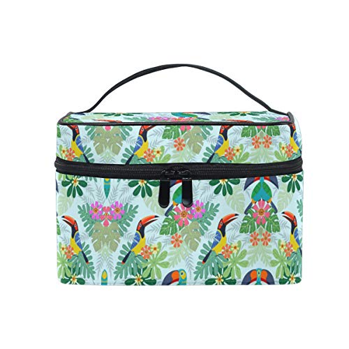 Preisvergleich Produktbild Toucan Vogel Tropischen Blumen Makeup Tasche Organizer Kosmetikkoffer Kosmetiktasche Kulturbeutel Groß Bag für Mädchen Frauen Damen