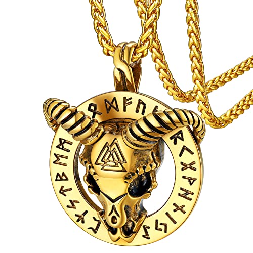 FaithHeart Leviathan Satanic Brimstone Cross Necklace, Gold Plated Stainless Steel Satan Church Jewelry, Alchemical Symbol for Brimstone Pendant Satan Goat Necklaces for Men with Gift Box 01