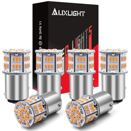 AUXLIGHT 1157 LED Bulbs 54-SMD 300% Super Bright 2057 2357 7528 1016 1034 LED Light Replacement for Car Truck Turn Signal Blinker Lights & Side Marker Lights, Amber Yellow(Pack of 6)