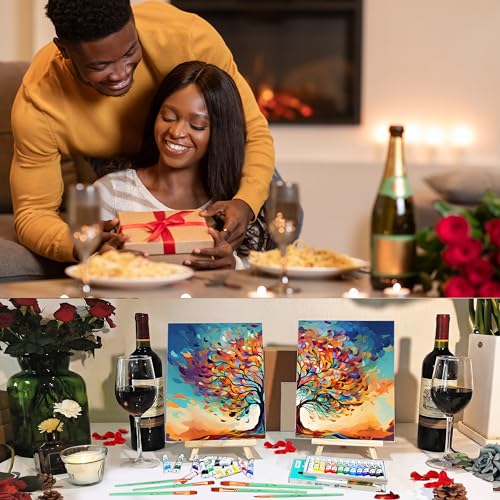 2 Pack Sip and Paint kit for Adults,couples painting kit date night, 8×10 Pre-Drawn Canvas to Paint for Adults, Painting Date Night Party Supplies (Tree of Life)