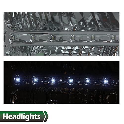 Image of GRAND ORANGE LED DRL Headlights Assembly, Compatible with 2005 2006 2007 Ford F250 F350 F450 F550 Super Duty bumper Headlamp, Amber Corner Headlight(Smoky lens Chrome Housing Amber Reflector)