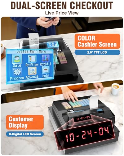 PYY Cash Register for Small Businesses - Electronic Commercial Caja Registradora para Negocio with Locked Cash Drawer Box, 8 Digital Dual Display, Cashing System Restaurant Supermarket