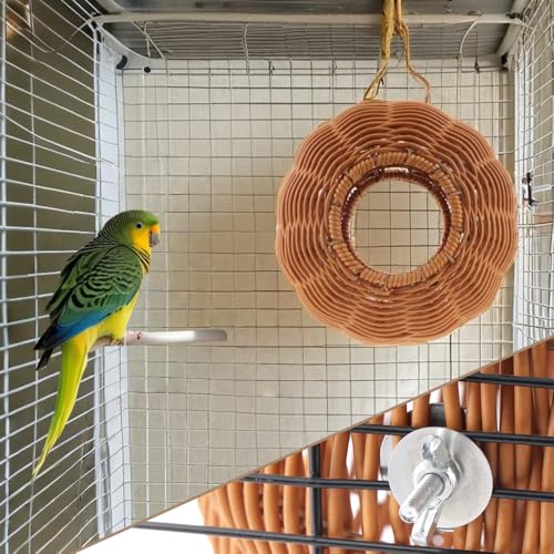 Image of VTurboWay Rattan Bird Nest Chew Resistant Nest House Parrot Egg Laying and Breeding Nest for Bird Parrot Cockatiel Budgie Parakeet Finch Canary (Double Entrance)