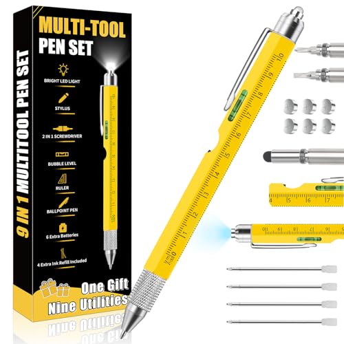 Stift Geschenke für Männer, 9 in 1 Multitool Stift, coole Gadgets Werkzeuge für Männer, Geburtstagsgeschenke für Männer, die alles haben, einzigartige Geschenke für Männer, Ehemann, Opa, (Gelb)