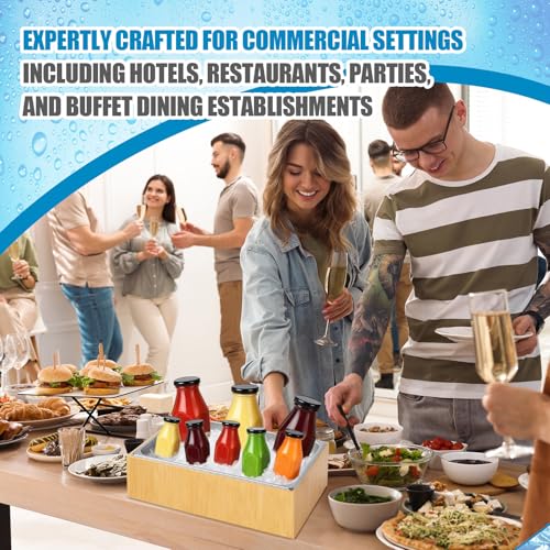 Ice Housing Bin with Removable Tray Ice Holder Container Wine Beer Champagne Drink Bucket Beverage Tub for Freezer Display Buffet Bar Counter Party Drink Chiller(Bamboo and Steel,21\" X 13\" X 5.5\") - Thumbnail 5
