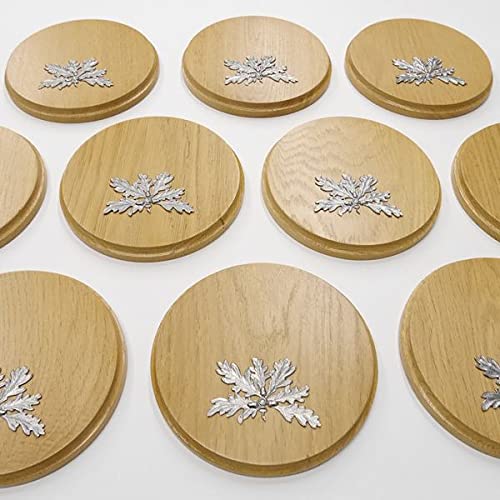 GTK Oferta 10 placas de cuña redondas de roble claro AF 17 cm, tabla cuña, tabla de especias, letrero de trofeos con 10 hojas de roble, portada de 6 hojas