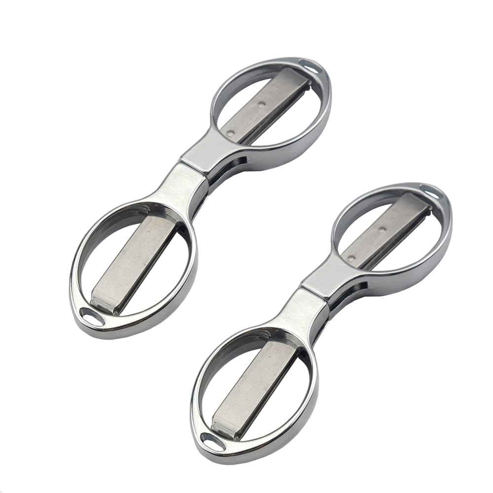 2 Pcs Small Folding Scissor, Stainless Steel Glasses-Shaped Foldable Safety Scissors with Keyring Hole for Households School Office, Silver