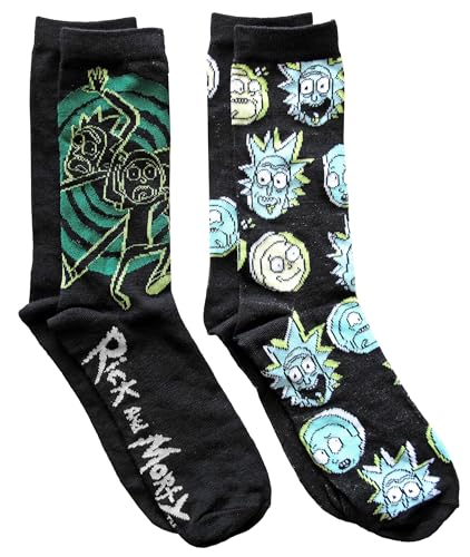 RICK AND MORTY Portal Mens Crew Socks 2 Pair Pack Shoe Size 6-12
