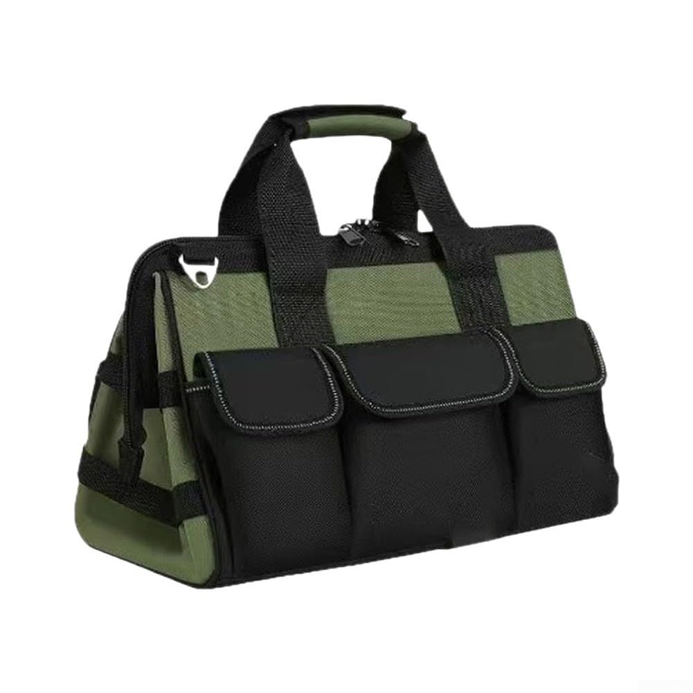 Bolsa de Herramientas para profesional Base Rígida 600D Oxford Gran Capacidad con 8 Bolsillos para Electricista Carpintero 45cm(Army Green)