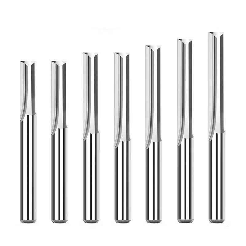 7pcs Double Edged Straight Slot Milling Cutter, 6mm Shank ﻿Engraving Bit ﻿2 Flutes Straight Slot Router Bits 17-52mm Cutting Length Carbide Milling Cutter End Mill