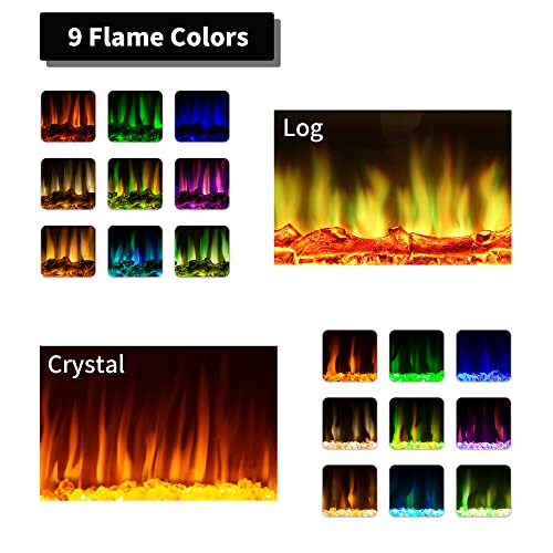Duraspace 42" Electric Fireplace Insert Wall Mounted Fireplace Heater Recessed Electric Fireplaces With Remote, Timer, 750-1500W, Adjustable Flame Color, Log Set & Crystal Options #TOP3