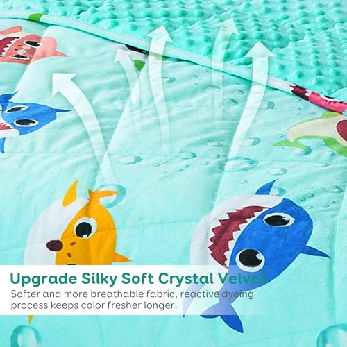 Image of Sivio Minky Dotted Weighted Blanket, Super Soft Crystal Velvet Reversible Heavy Blanket with Cute Cartoon Patterns, 3 lbs, 36x48 Inch, Green Shark
