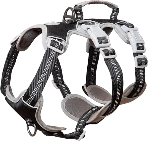 Huntboo Hunde Sicherheitsgeschirr, Sicherheitsgeschirr für Hunde, Vollständig Reflektierendes Geschirr mit Gepolstertem Griff, Wasserdicht, Verstellbare Weste (Schwarz, M)