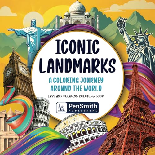 ICONIC LANDMARKS Easy & Relaxing Coloring Book for Adults, Seniors & Children | Large Print | Ideal Gift: A coloring journey with Famous Attractions, ... (Coloring Books by PenSmith Publishing) image 2