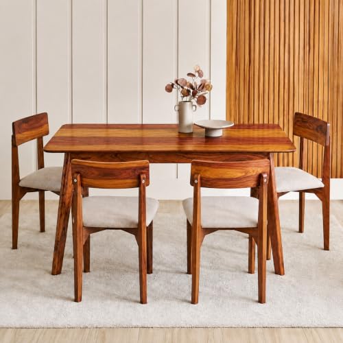 Image of UK FURNITURE Alexaa Solid Sheesham Wood 4 Seater Dining Set | Wooden Dining Table Set with Cushioned Chairs for Dining Room | Home & Office, Hotels Restaurant (Honey, 4 Seater)