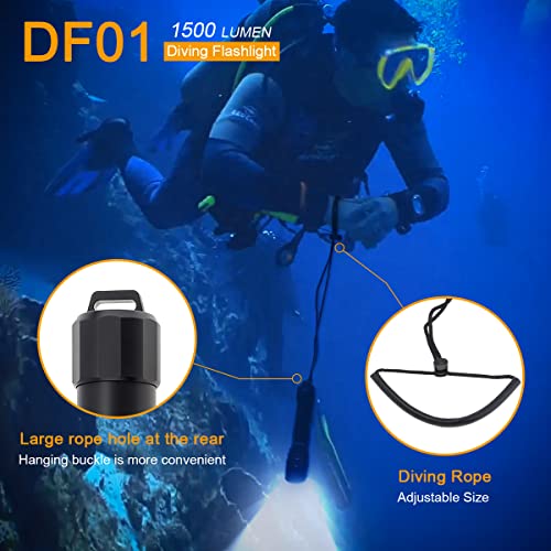 Securitying Df01 Scuba Diving Light, 1500 Lumens Mechanical Twist On/Off Underwater 150M Recreational Technical Diving Safety Flashlight, 9 Degrees Narrow Beam Ip68 Waterproof Submarine Dive Torch #TOP4