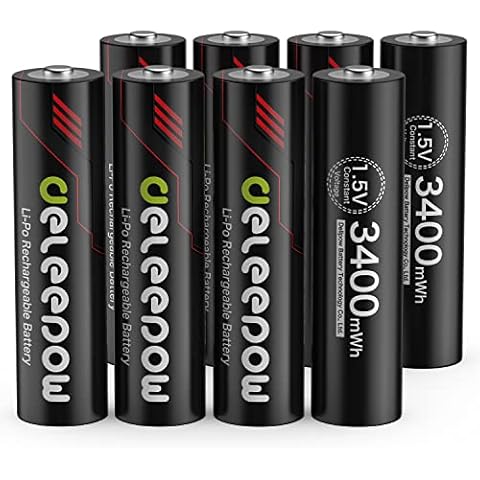 Deleepow Rechargeable AA Batteries 3400mWh 1.5V,1500 Cycle Rechargeable Lithium AA Batteries 8 Count Cover